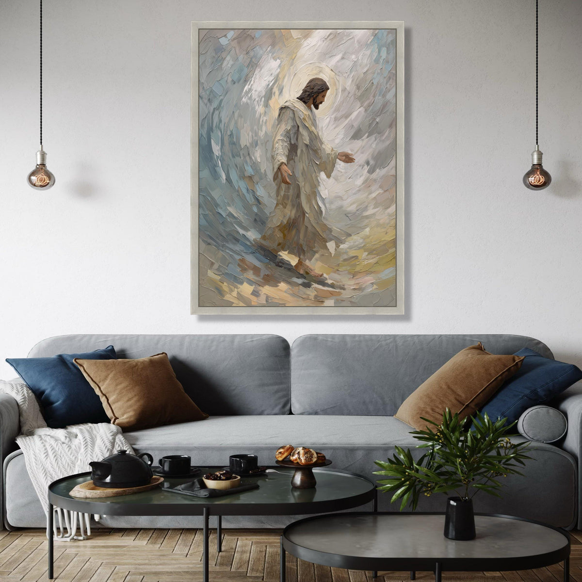 Jesus Walking on Water Canvas, Christian Religious Wall Art, Spiritual Painting Style, Inspirational Faith Gift Art, Home Decor, Print