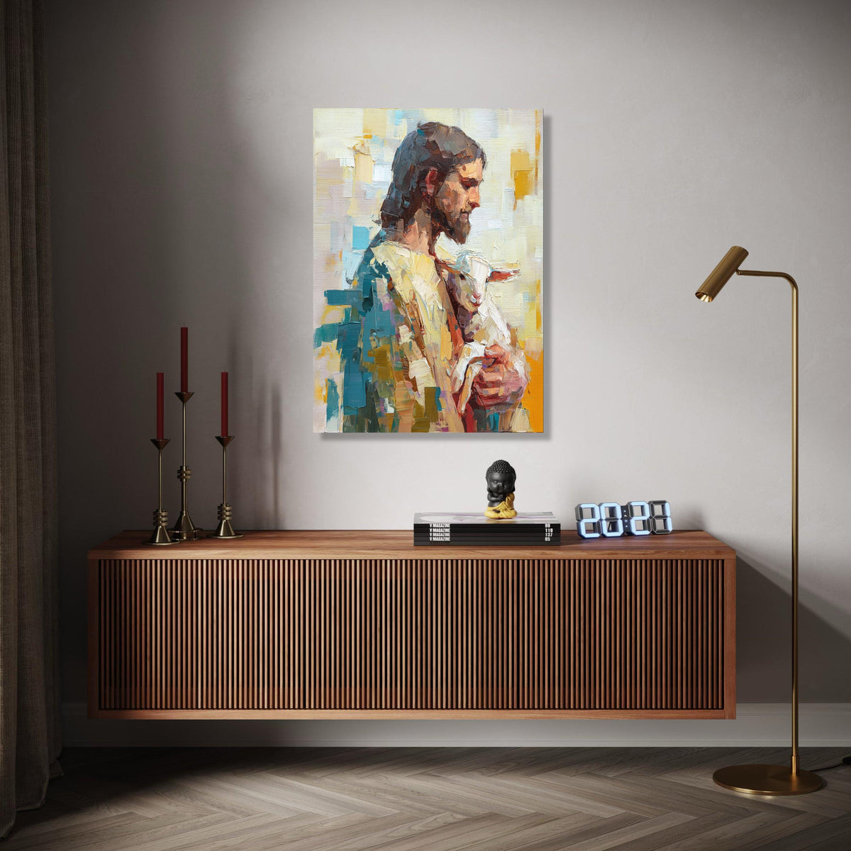 Jesus Holding Lamb Canvas Wall Art, Spiritual Christian Religious Painting, Modern Religious Decor, Gift Art, Home Decor, Print