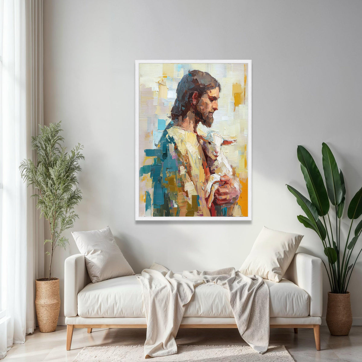 Jesus Holding Lamb Canvas Wall Art, Spiritual Christian Religious Painting, Modern Religious Decor, Gift Art, Home Decor, Print