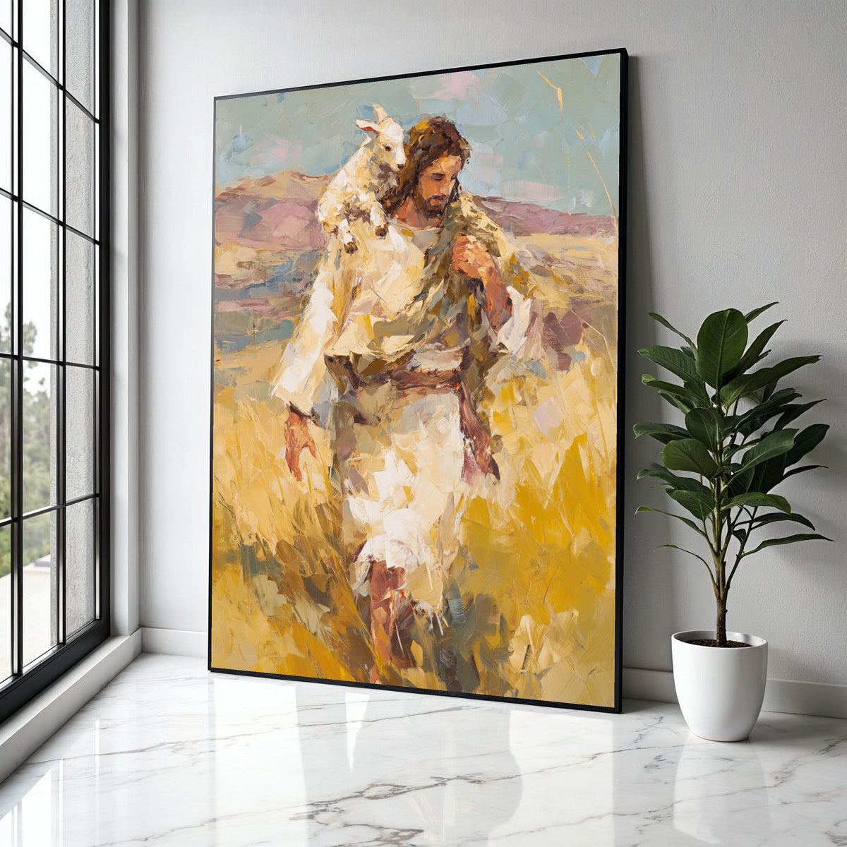 Jesus Carrying Lamb Canvas Wall Art, Christian Religious Painting, Spiritual Home Decor, Inspirational Biblical Gift Art, Home Decor, Print