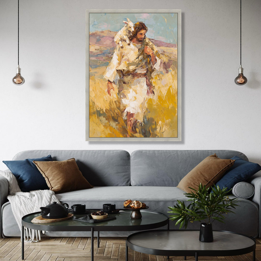 Jesus Carrying Lamb Canvas Wall Art, Christian Religious Painting, Spiritual Home Decor, Inspirational Biblical Gift Art, Home Decor, Print