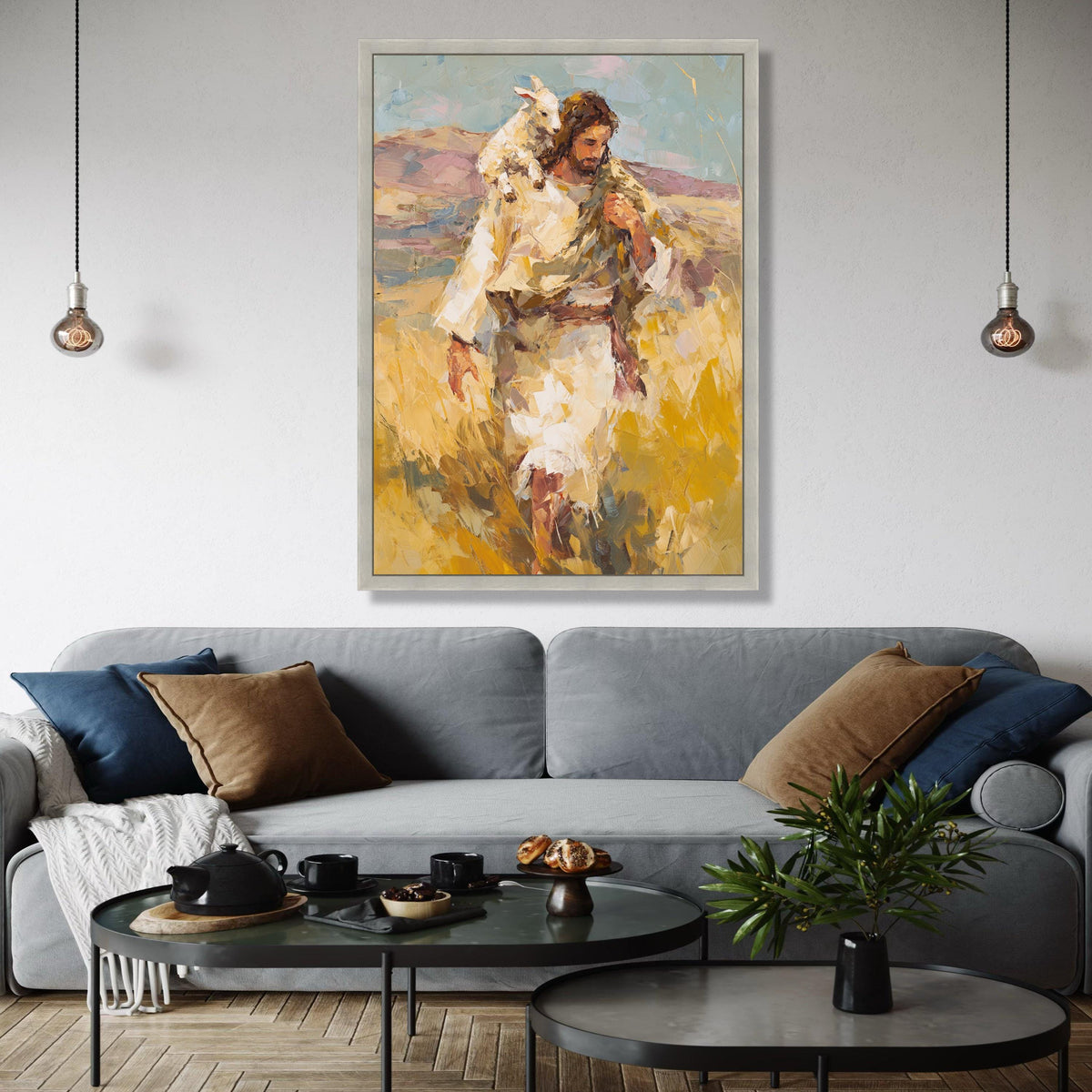 Jesus Carrying Lamb Canvas Wall Art, Christian Religious Painting, Spiritual Home Decor, Inspirational Biblical Gift Art, Home Decor, Print