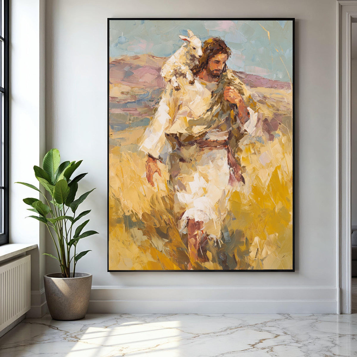 Jesus Carrying Lamb Canvas Wall Art, Christian Religious Painting, Spiritual Home Decor, Inspirational Biblical Gift Art, Home Decor, Print