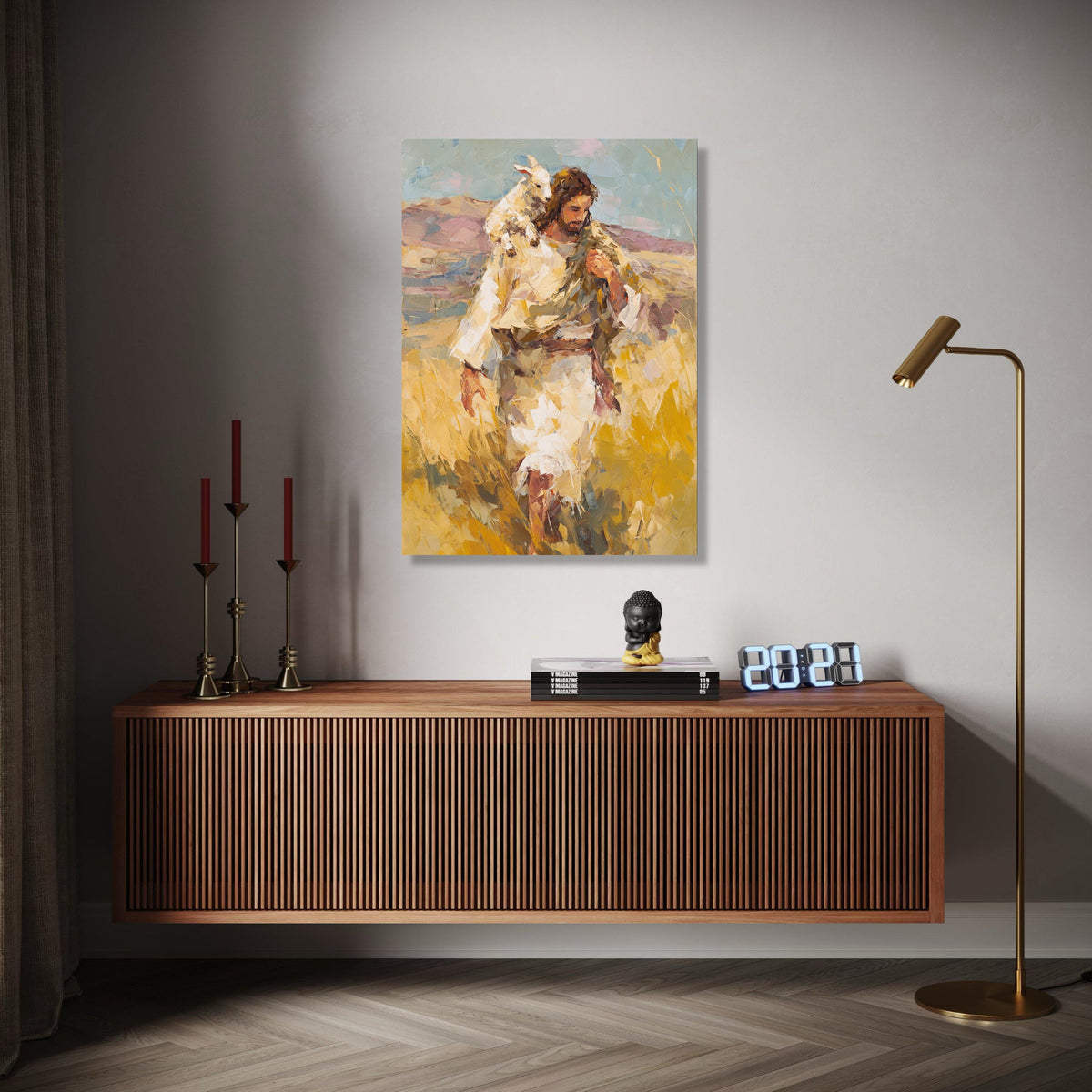 Jesus Carrying Lamb Canvas Wall Art, Christian Religious Painting, Spiritual Home Decor, Inspirational Biblical Gift Art, Home Decor, Print