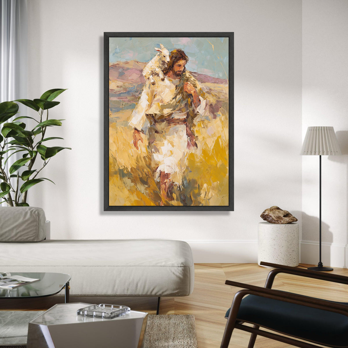Jesus Carrying Lamb Canvas Wall Art, Christian Religious Painting, Spiritual Home Decor, Inspirational Biblical Gift Art, Home Decor, Print