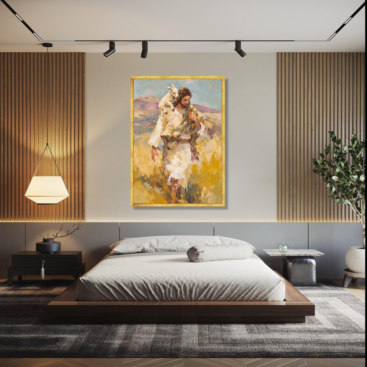 Jesus Carrying Lamb Canvas Wall Art, Christian Religious Painting, Spiritual Home Decor, Inspirational Biblical Gift Art, Home Decor, Print