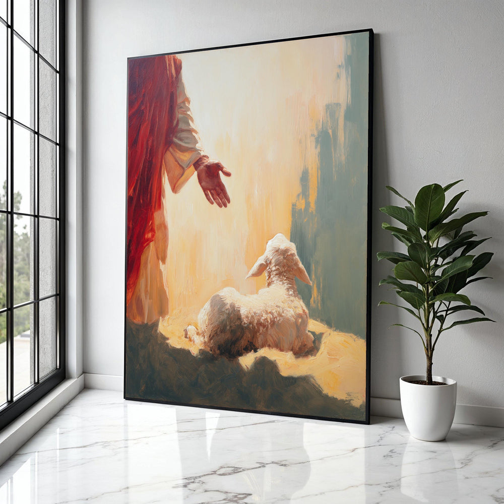 Jesus Reaching Out to Lamb Canvas, Christian Wall Art, Spiritual Religious Canvas, Faith Home Decor, Gift Art, Home Decor, Print