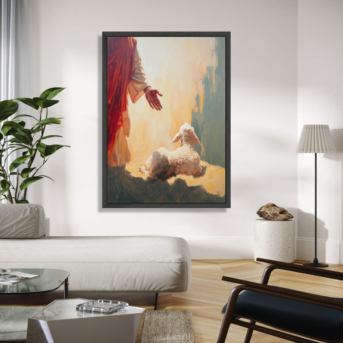 Jesus Reaching Out to Lamb Canvas, Christian Wall Art, Spiritual Religious Canvas, Faith Home Decor, Gift Art, Home Decor, Print