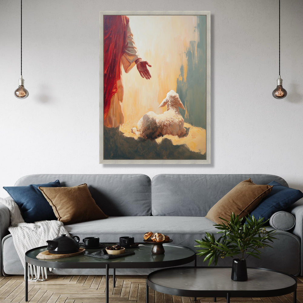 Jesus Reaching Out to Lamb Canvas, Christian Wall Art, Spiritual Religious Canvas, Faith Home Decor, Gift Art, Home Decor, Print