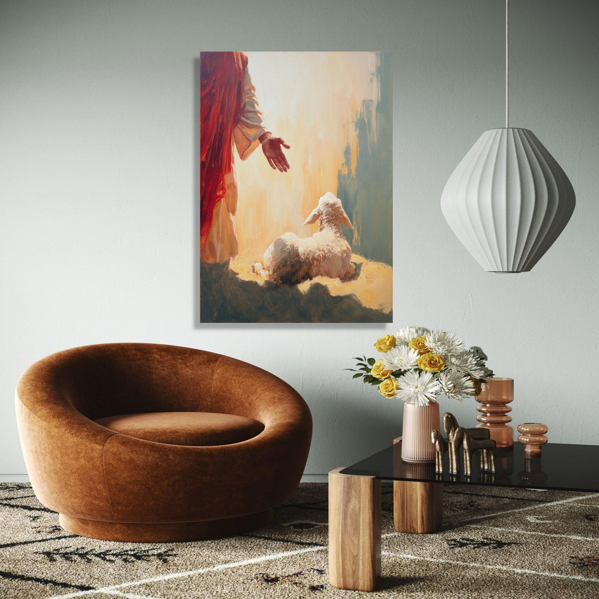Jesus Reaching Out to Lamb Canvas, Christian Wall Art, Spiritual Religious Canvas, Faith Home Decor, Gift Art, Home Decor, Print
