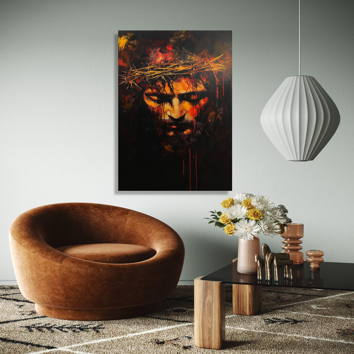 Intense Jesus Christ Crown of Thorns Canvas, Dramatic Religious Wall Art, Emotional Spiritual Portrait, Dark Gift Art, Home Decor, Print