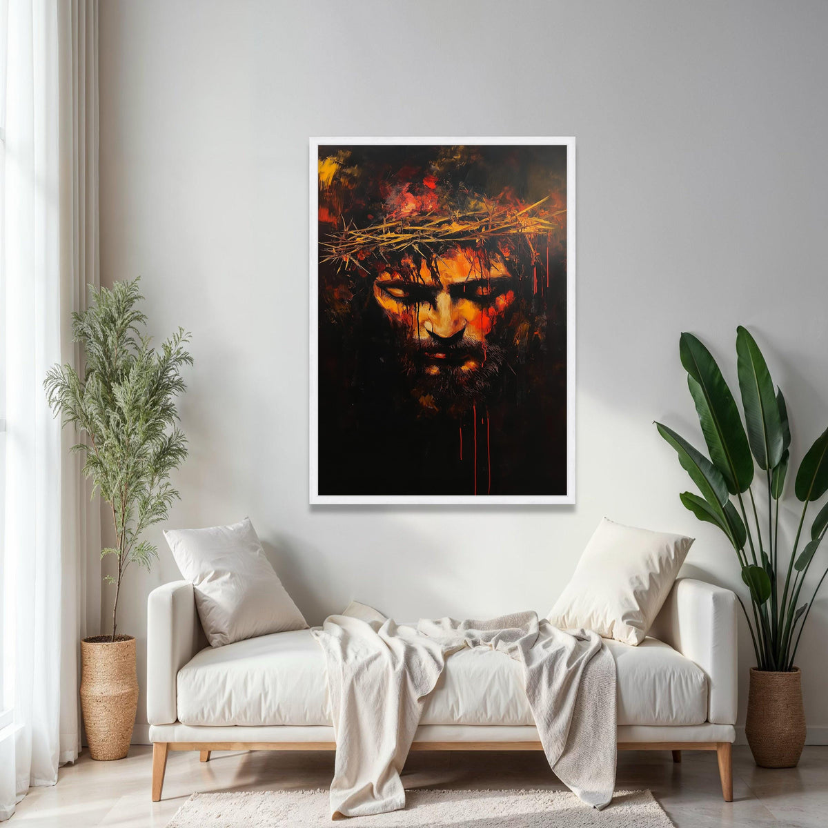 Intense Jesus Christ Crown of Thorns Canvas, Dramatic Religious Wall Art, Emotional Spiritual Portrait, Dark Gift Art, Home Decor, Print