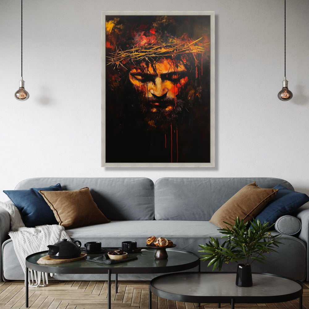 Intense Jesus Christ Crown of Thorns Canvas, Dramatic Religious Wall Art, Emotional Spiritual Portrait, Dark Gift Art, Home Decor, Print
