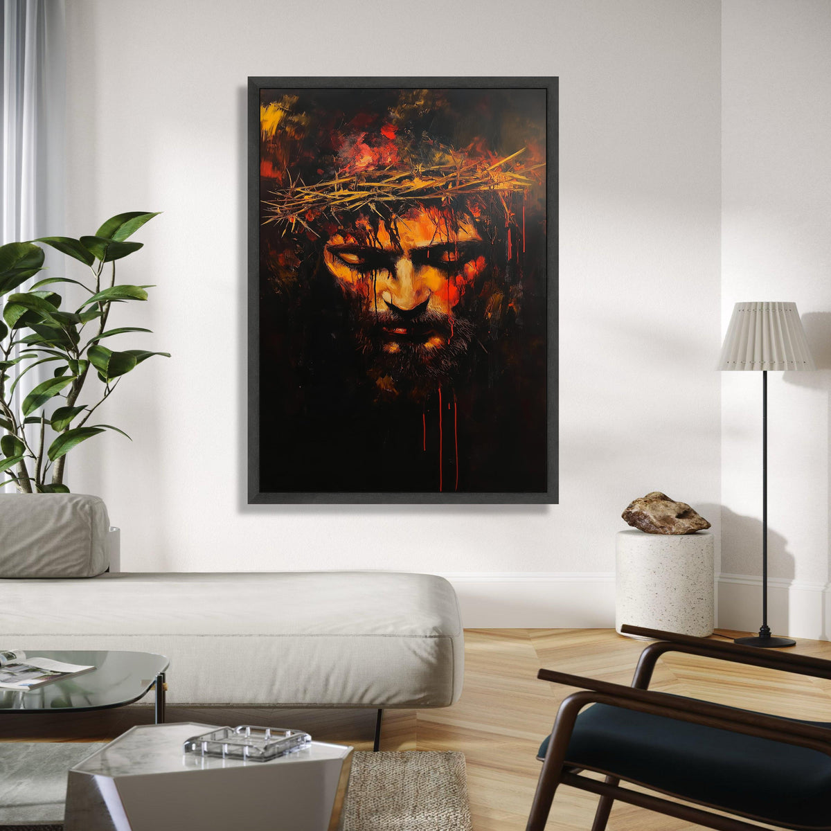 Intense Jesus Christ Crown of Thorns Canvas, Dramatic Religious Wall Art, Emotional Spiritual Portrait, Dark Gift Art, Home Decor, Print
