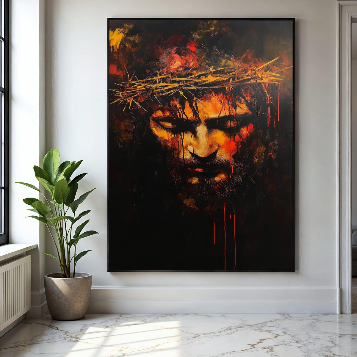 Intense Jesus Christ Crown of Thorns Canvas, Dramatic Religious Wall Art, Emotional Spiritual Portrait, Dark Gift Art, Home Decor, Print