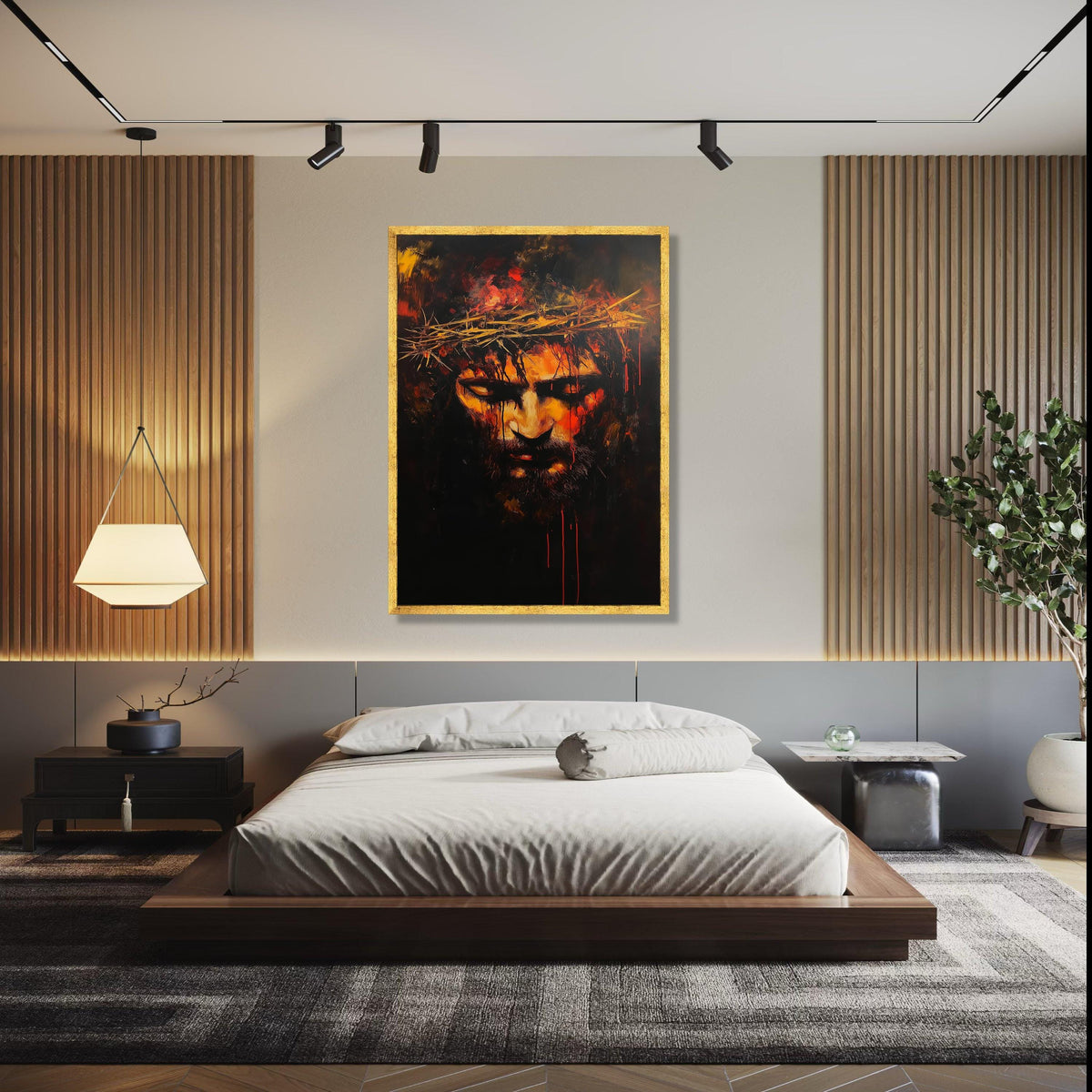 Intense Jesus Christ Crown of Thorns Canvas, Dramatic Religious Wall Art, Emotional Spiritual Portrait, Dark Gift Art, Home Decor, Print