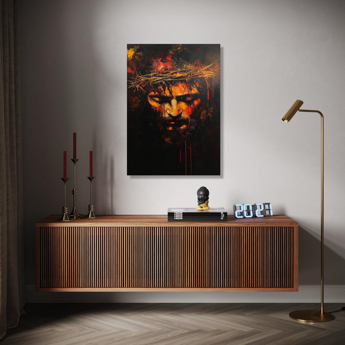 Intense Jesus Christ Crown of Thorns Canvas, Dramatic Religious Wall Art, Emotional Spiritual Portrait, Dark Gift Art, Home Decor, Print
