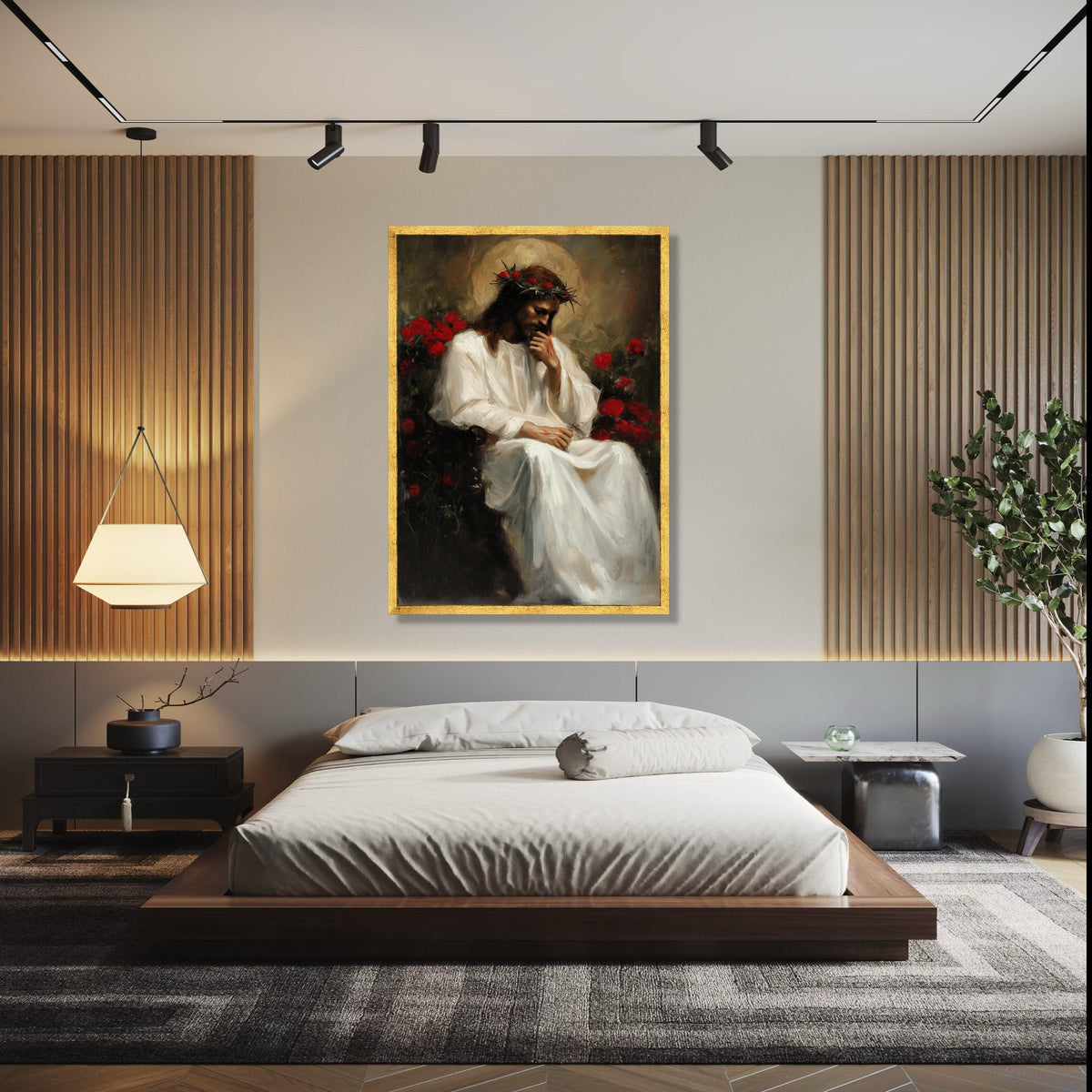 Thoughtful Jesus Portrait Canvas, Religious Wall Art, Crown of Thorns Painting, Christian Canvas Decor, Gift Art, Home Decor, Print