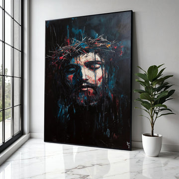 Abstract Jesus Christ Portrait Canvas, Crown of Thorns Wall Art, Dark Religious Canvas, Spiritual Home Decor, Gift Art, Home Decor, Print