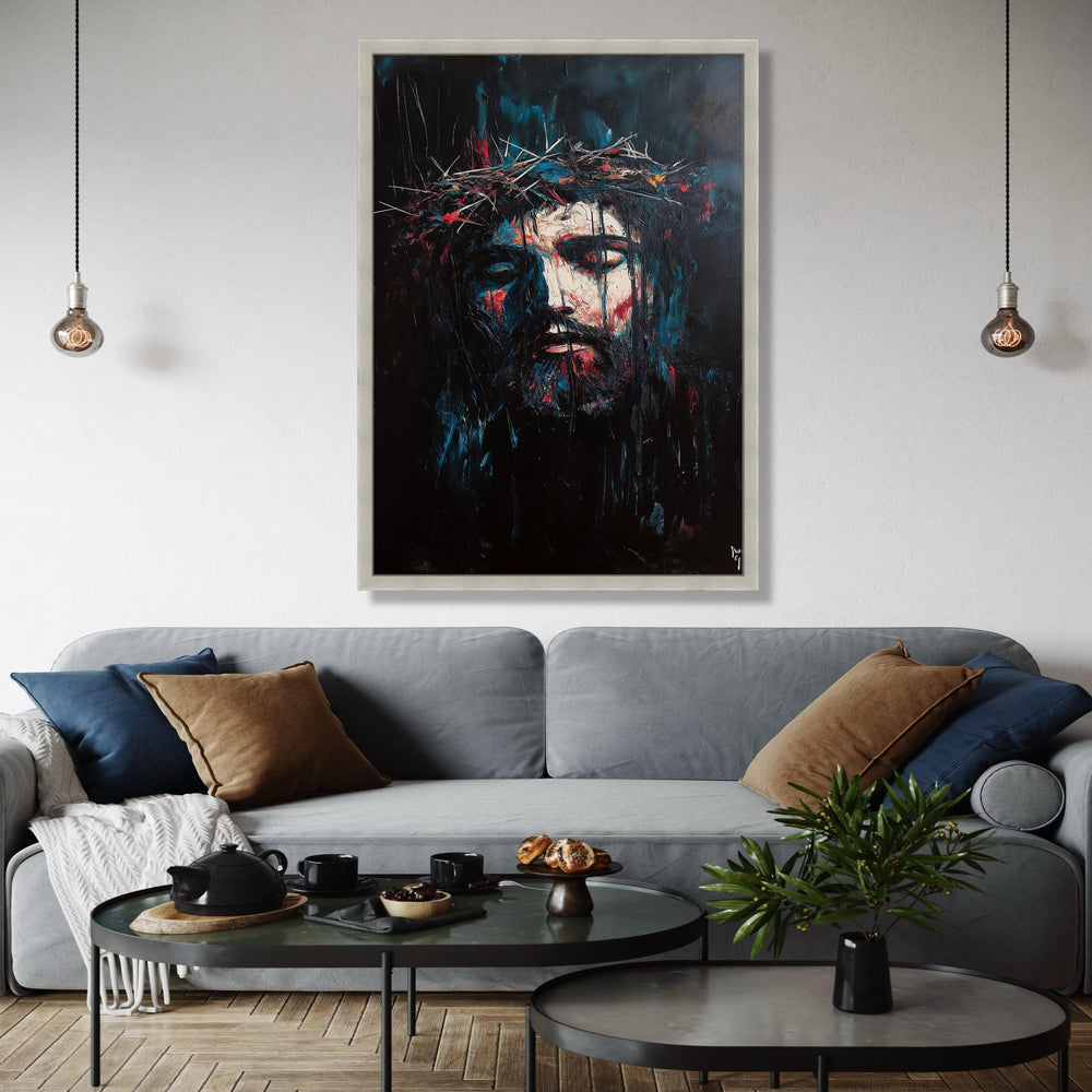 Abstract Jesus Christ Portrait Canvas, Crown of Thorns Wall Art, Dark Religious Canvas, Spiritual Home Decor, Gift Art, Home Decor, Print