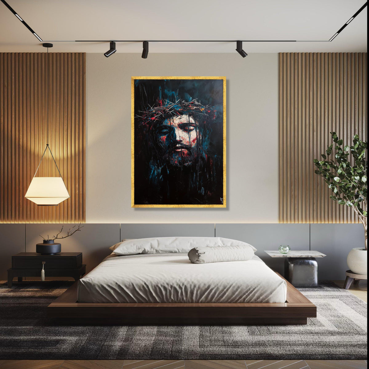 Abstract Jesus Christ Portrait Canvas, Crown of Thorns Wall Art, Dark Religious Canvas, Spiritual Home Decor, Gift Art, Home Decor, Print