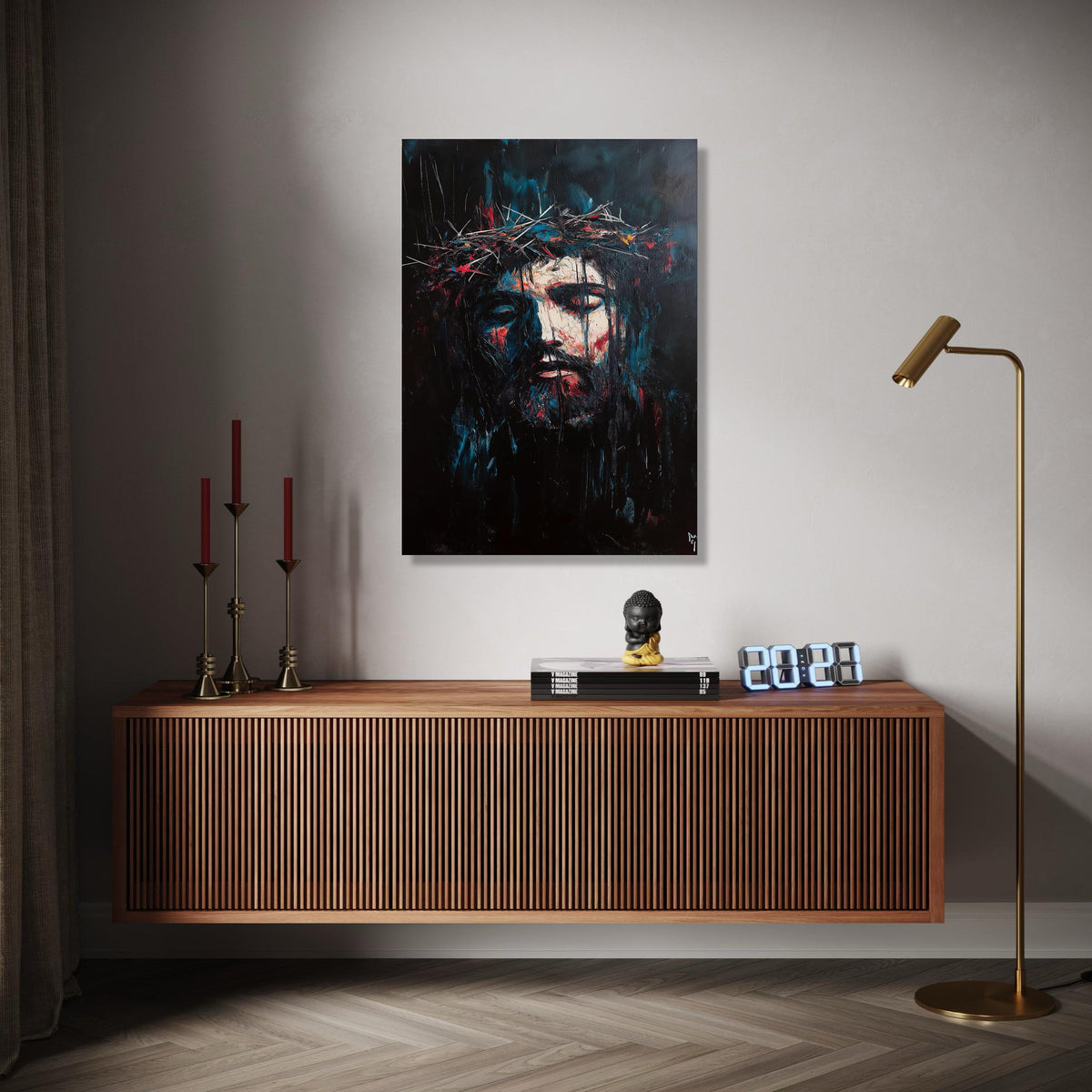 Abstract Jesus Christ Portrait Canvas, Crown of Thorns Wall Art, Dark Religious Canvas, Spiritual Home Decor, Gift Art, Home Decor, Print