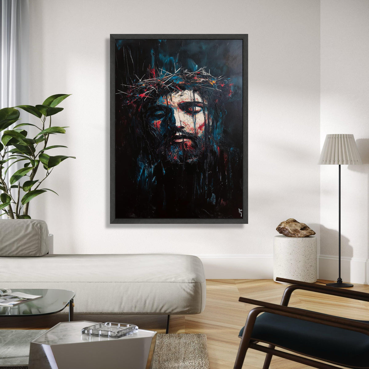 Abstract Jesus Christ Portrait Canvas, Crown of Thorns Wall Art, Dark Religious Canvas, Spiritual Home Decor, Gift Art, Home Decor, Print