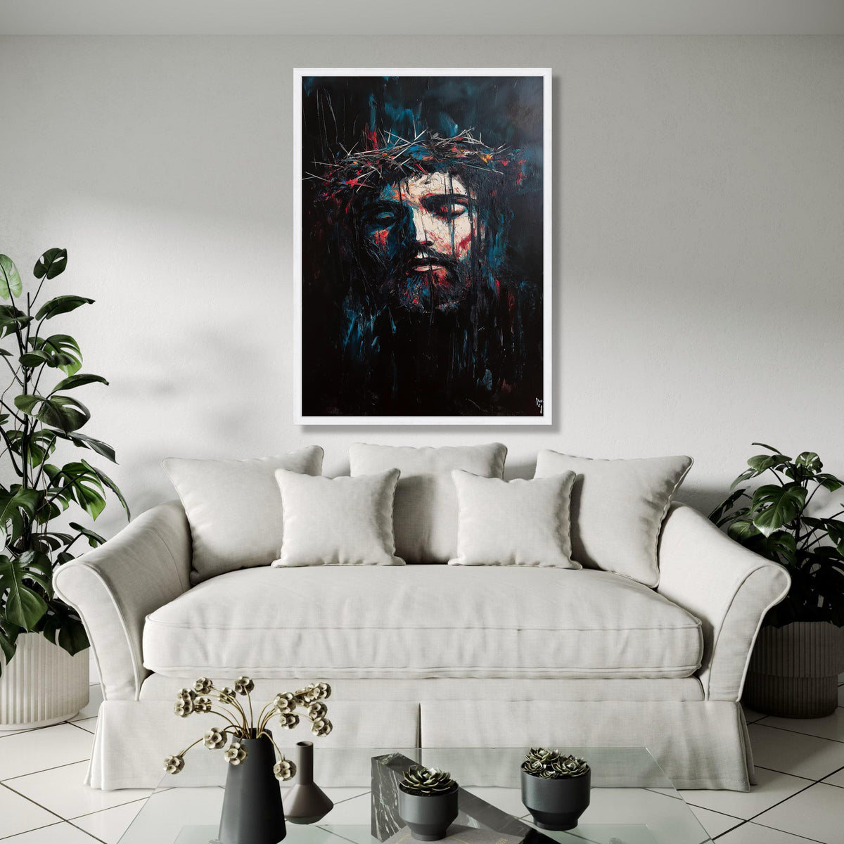 Abstract Jesus Christ Portrait Canvas, Crown of Thorns Wall Art, Dark Religious Canvas, Spiritual Home Decor, Gift Art, Home Decor, Print