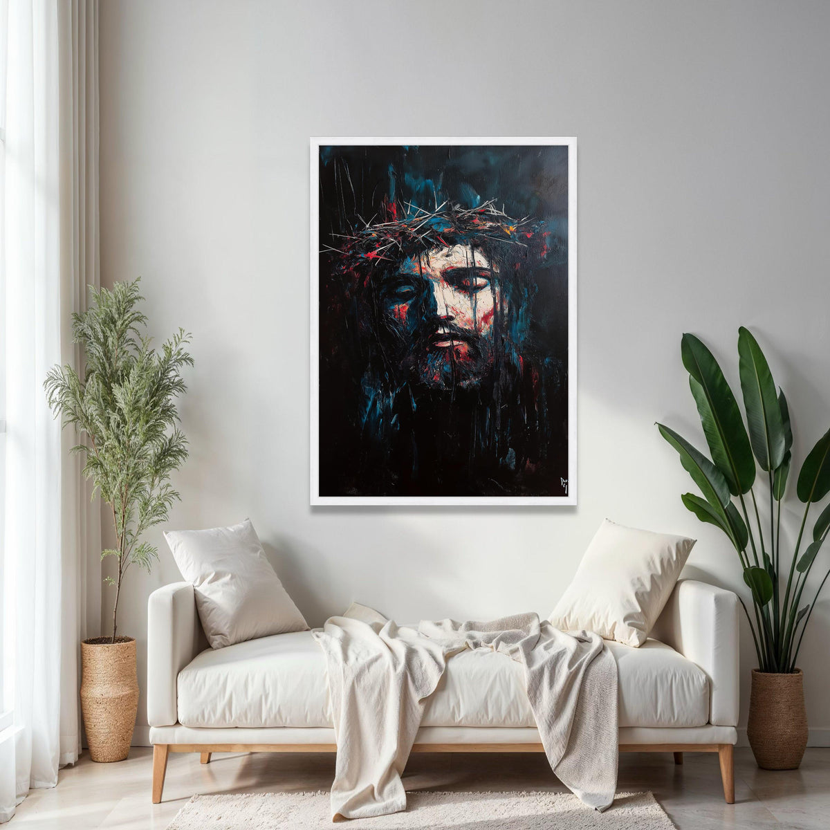 Abstract Jesus Christ Portrait Canvas, Crown of Thorns Wall Art, Dark Religious Canvas, Spiritual Home Decor, Gift Art, Home Decor, Print