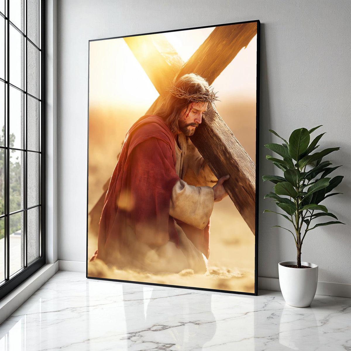 Jesus Carrying Cross Canvas Wall Art, Religious Christian Decor, Crucifixion Scene, Spiritual Wall Hanging, Gift Art, Home Decor, Print