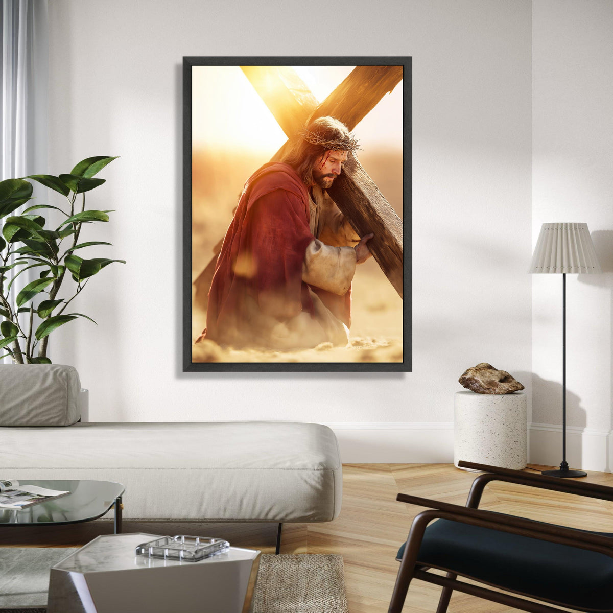 Jesus Carrying Cross Canvas Wall Art, Religious Christian Decor, Crucifixion Scene, Spiritual Wall Hanging, Gift Art, Home Decor, Print