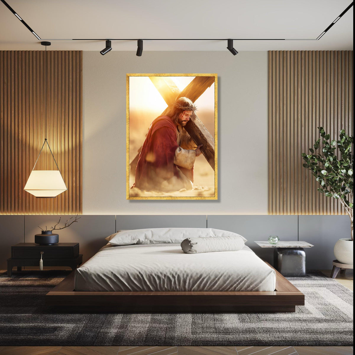Jesus Carrying Cross Canvas Wall Art, Religious Christian Decor, Crucifixion Scene, Spiritual Wall Hanging, Gift Art, Home Decor, Print