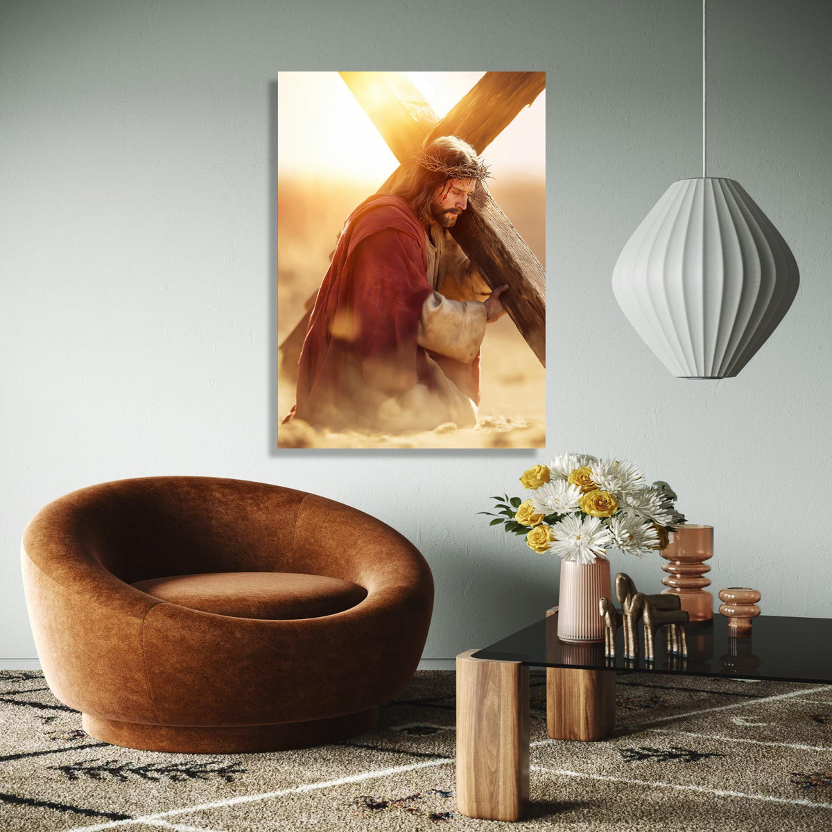 Jesus Carrying Cross Canvas Wall Art, Religious Christian Decor, Crucifixion Scene, Spiritual Wall Hanging, Gift Art, Home Decor, Print
