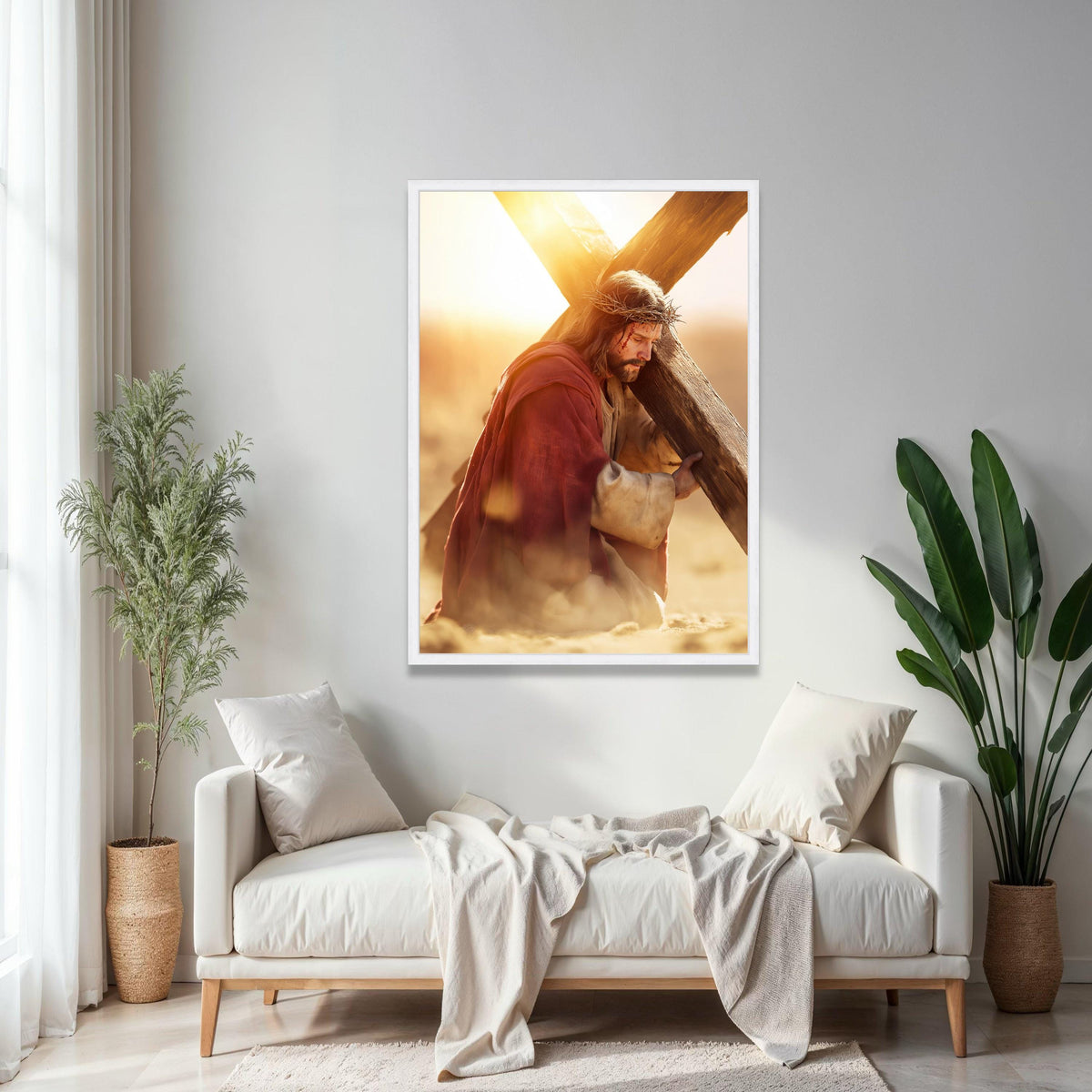Jesus Carrying Cross Canvas Wall Art, Religious Christian Decor, Crucifixion Scene, Spiritual Wall Hanging, Gift Art, Home Decor, Print