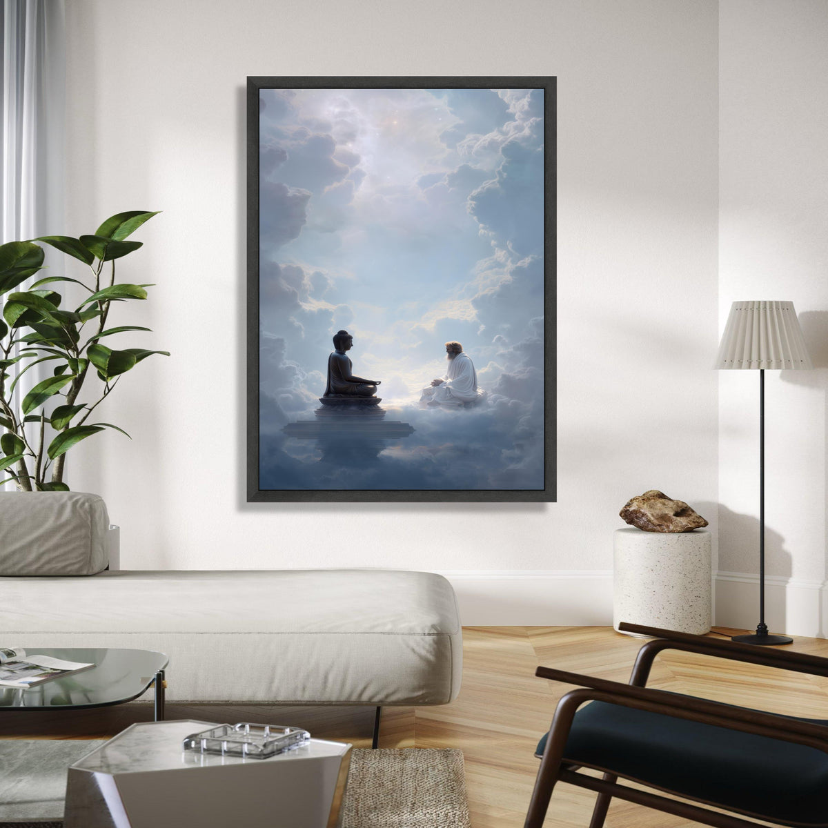 Spiritual Enlightenment Canvas, Buddha and Sage Meditation Art, Mystical Cloudscape Wall Decor, Zen Meditation Gift Art, Home Decor, Print