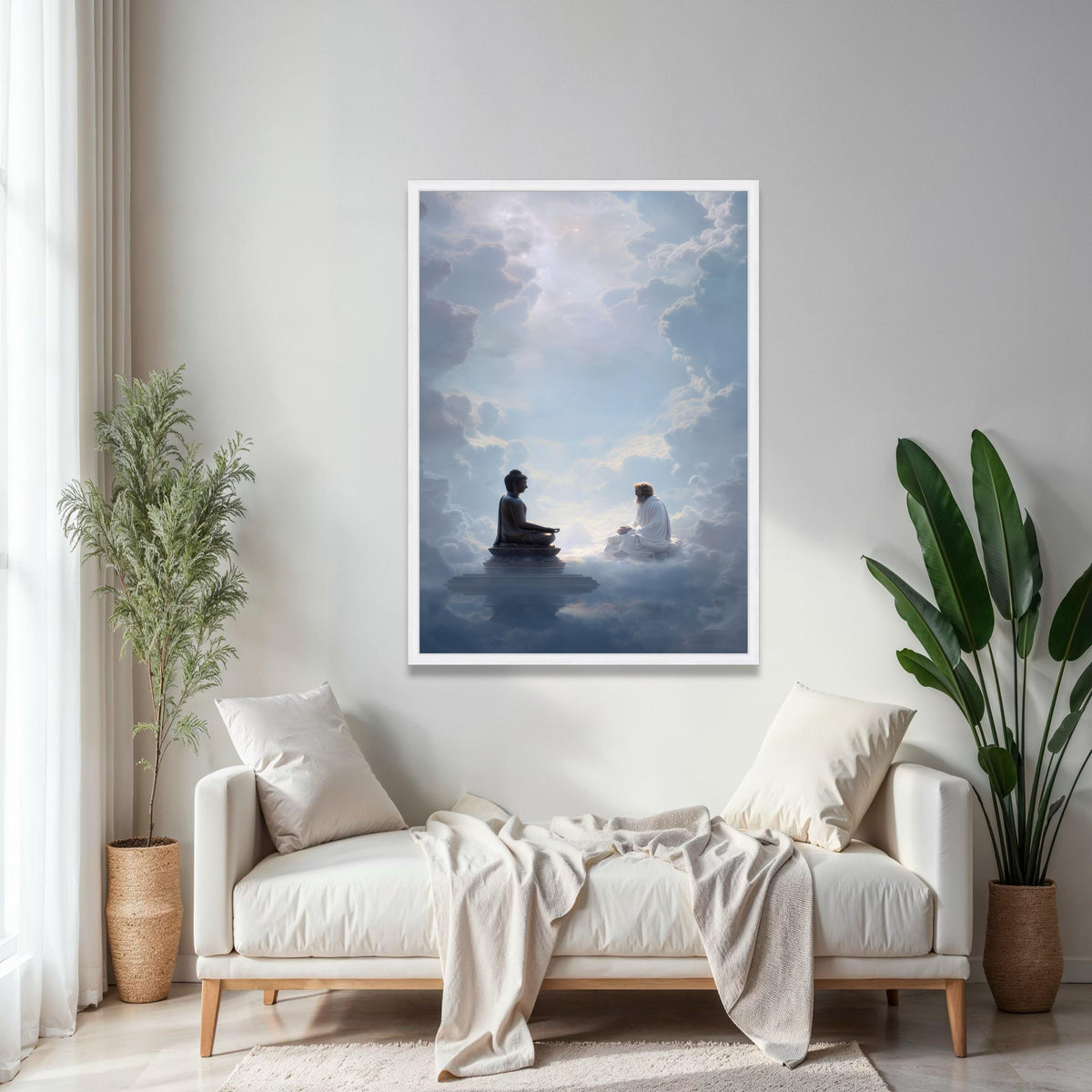 Spiritual Enlightenment Canvas, Buddha and Sage Meditation Art, Mystical Cloudscape Wall Decor, Zen Meditation Gift Art, Home Decor, Print