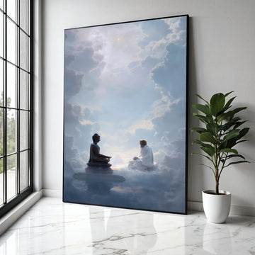 Spiritual Enlightenment Canvas, Buddha and Sage Meditation Art, Mystical Cloudscape Wall Decor, Zen Meditation Gift Art, Home Decor, Print