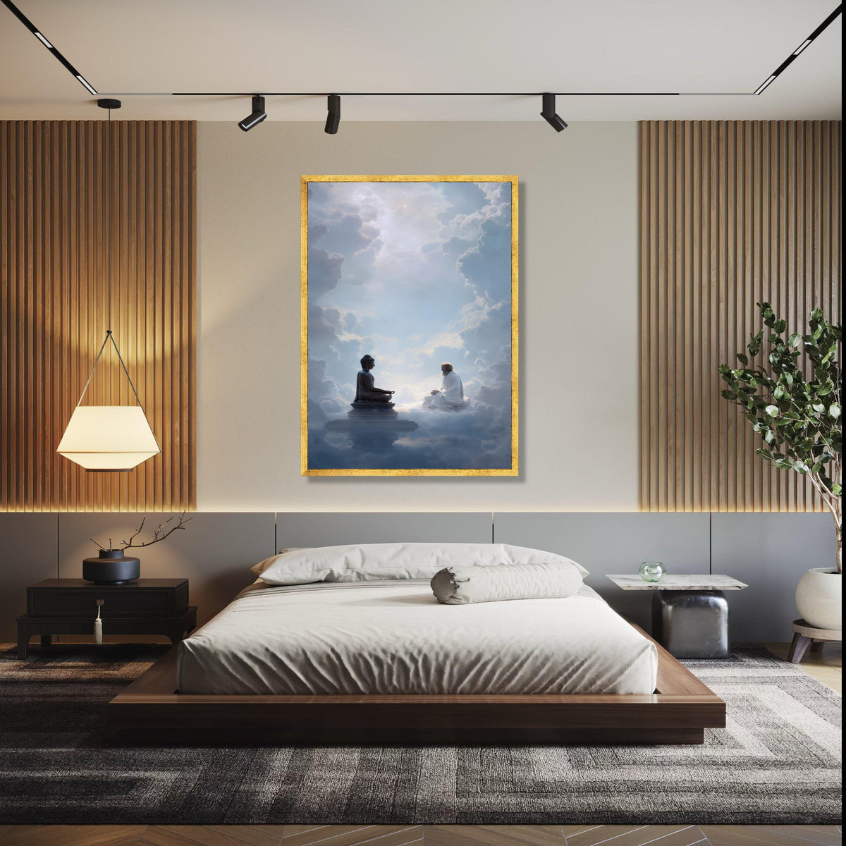 Spiritual Enlightenment Canvas, Buddha and Sage Meditation Art, Mystical Cloudscape Wall Decor, Zen Meditation Gift Art, Home Decor, Print