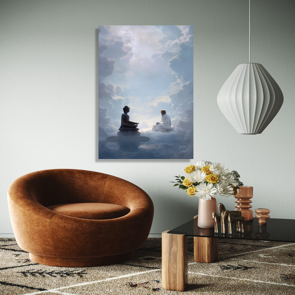 Spiritual Enlightenment Canvas, Buddha and Sage Meditation Art, Mystical Cloudscape Wall Decor, Zen Meditation Gift Art, Home Decor, Print
