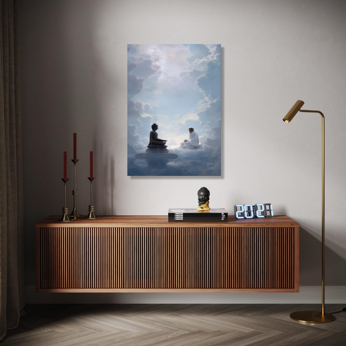 Spiritual Enlightenment Canvas, Buddha and Sage Meditation Art, Mystical Cloudscape Wall Decor, Zen Meditation Gift Art, Home Decor, Print