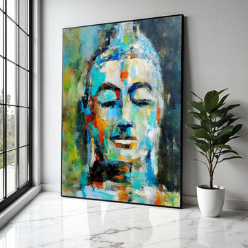 Abstract Buddha Face Canvas Wall Art, Colorful Spiritual Painting, Meditation Decor, Zen Buddha Canvas, Peaceful Gift Art, Home Decor, Print