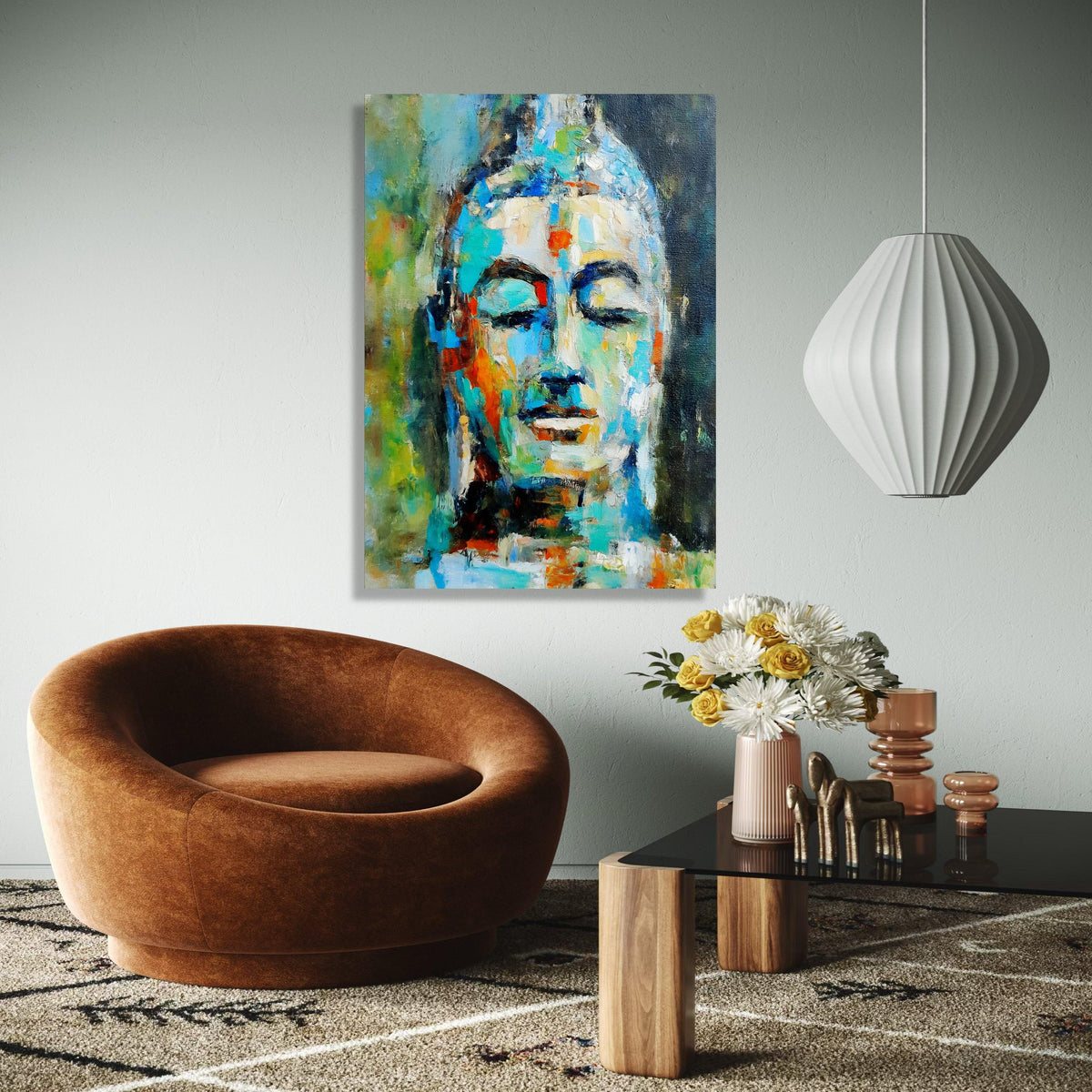 Abstract Buddha Face Canvas Wall Art, Colorful Spiritual Painting, Meditation Decor, Zen Buddha Canvas, Peaceful Gift Art, Home Decor, Print