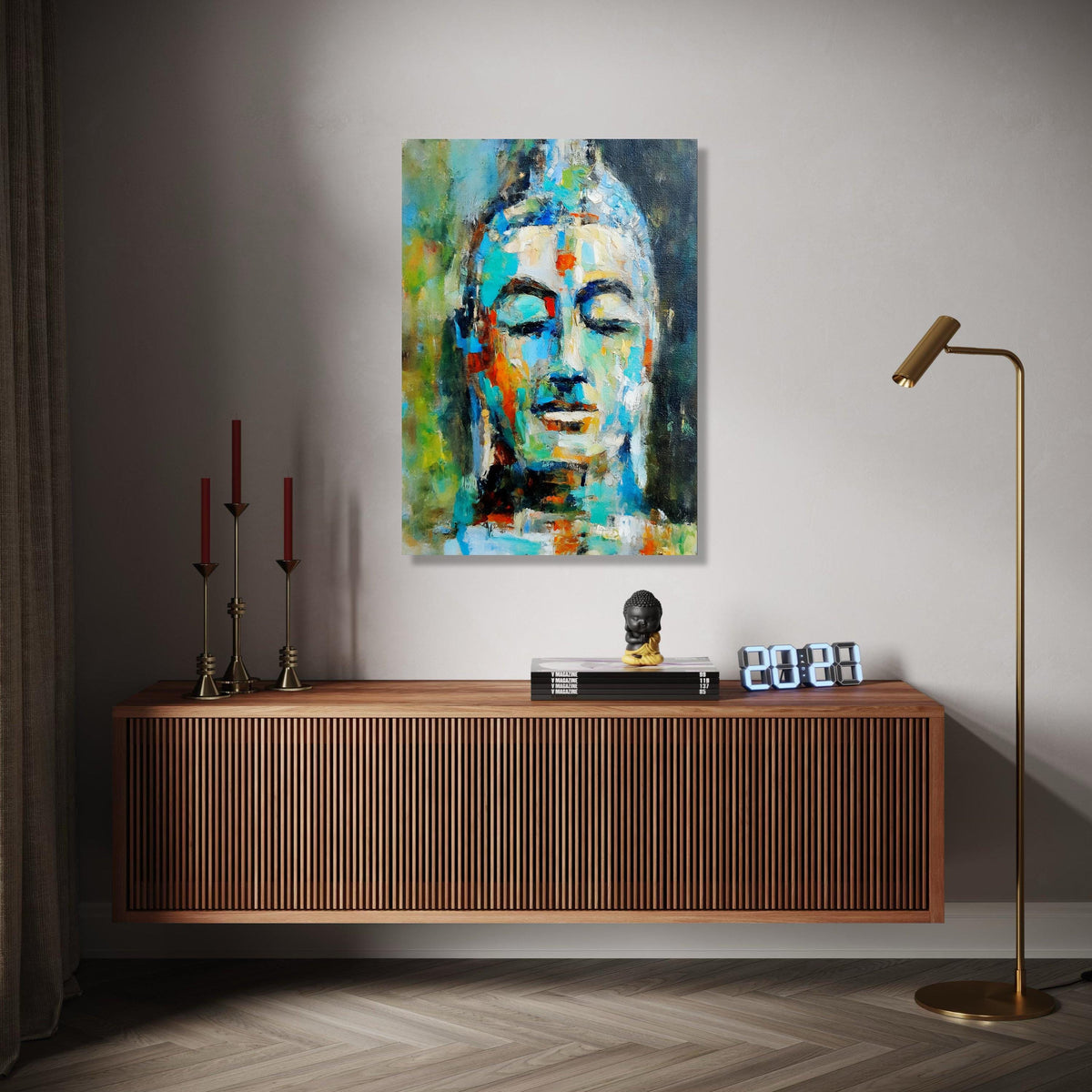 Abstract Buddha Face Canvas Wall Art, Colorful Spiritual Painting, Meditation Decor, Zen Buddha Canvas, Peaceful Gift Art, Home Decor, Print