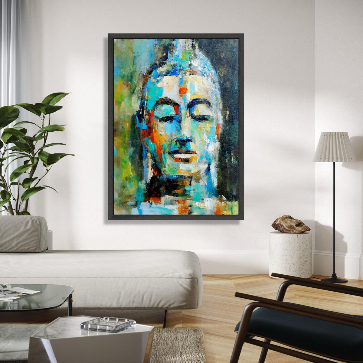 Abstract Buddha Face Canvas Wall Art, Colorful Spiritual Painting, Meditation Decor, Zen Buddha Canvas, Peaceful Gift Art, Home Decor, Print