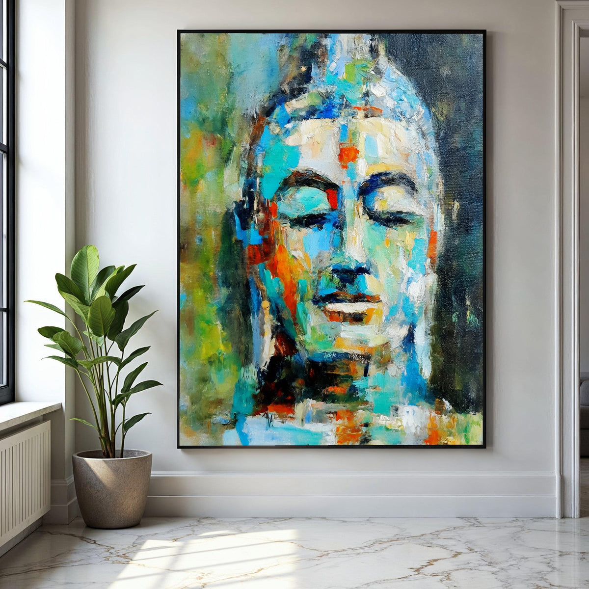 Abstract Buddha Face Canvas Wall Art, Colorful Spiritual Painting, Meditation Decor, Zen Buddha Canvas, Peaceful Gift Art, Home Decor, Print