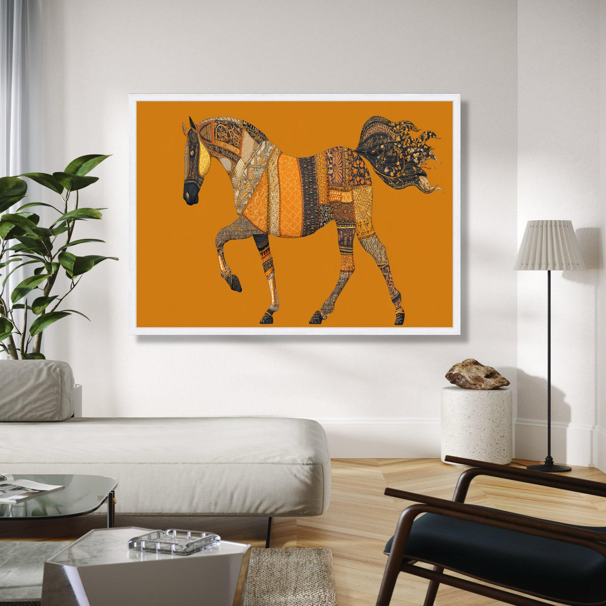 Ornate Patchwork Horse Canvas, Bohemian Animal Wall Art, Elegant Equine Design, Vibrant Home Decoration, Ready Gift Art, Home Decor, Print