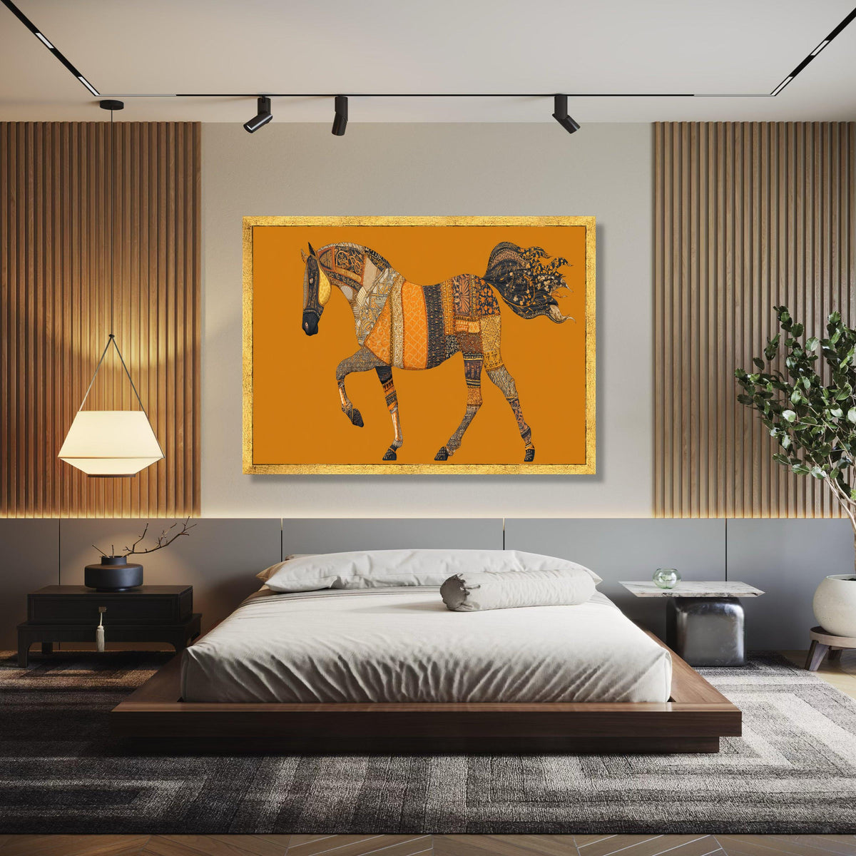 Ornate Patchwork Horse Canvas, Bohemian Animal Wall Art, Elegant Equine Design, Vibrant Home Decoration, Ready Gift Art, Home Decor, Print
