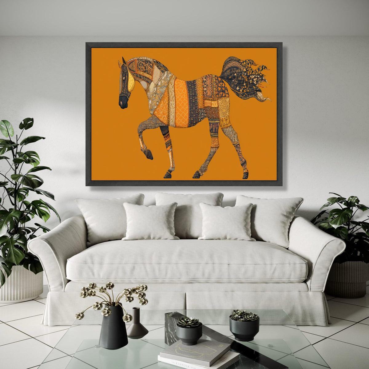 Ornate Patchwork Horse Canvas, Bohemian Animal Wall Art, Elegant Equine Design, Vibrant Home Decoration, Ready Gift Art, Home Decor, Print