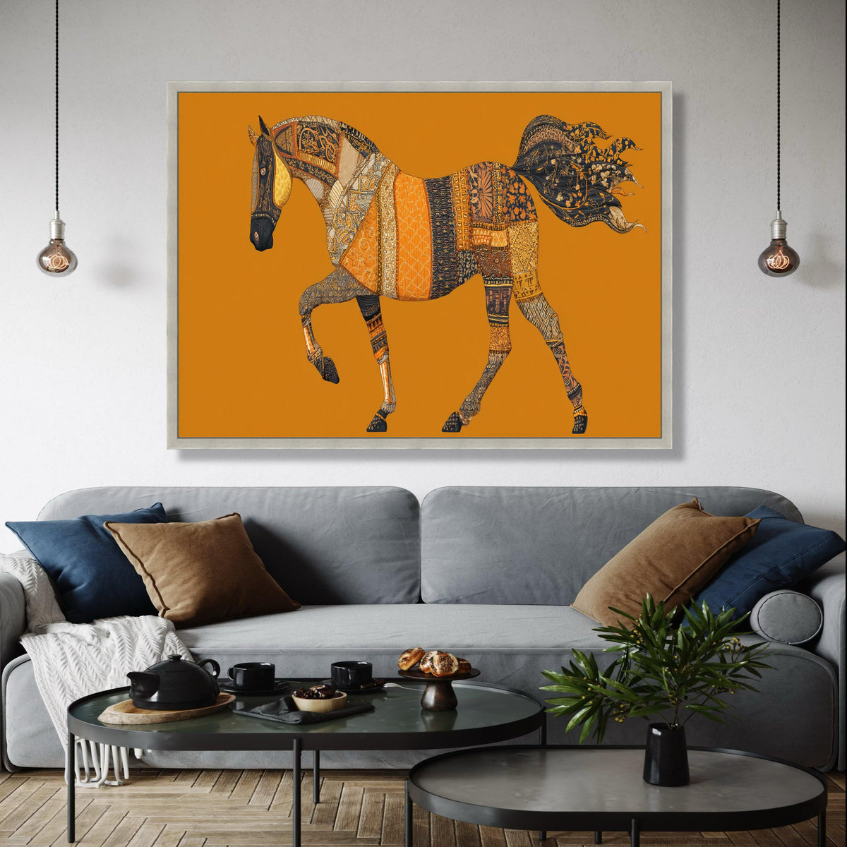Ornate Patchwork Horse Canvas, Bohemian Animal Wall Art, Elegant Equine Design, Vibrant Home Decoration, Ready Gift Art, Home Decor, Print