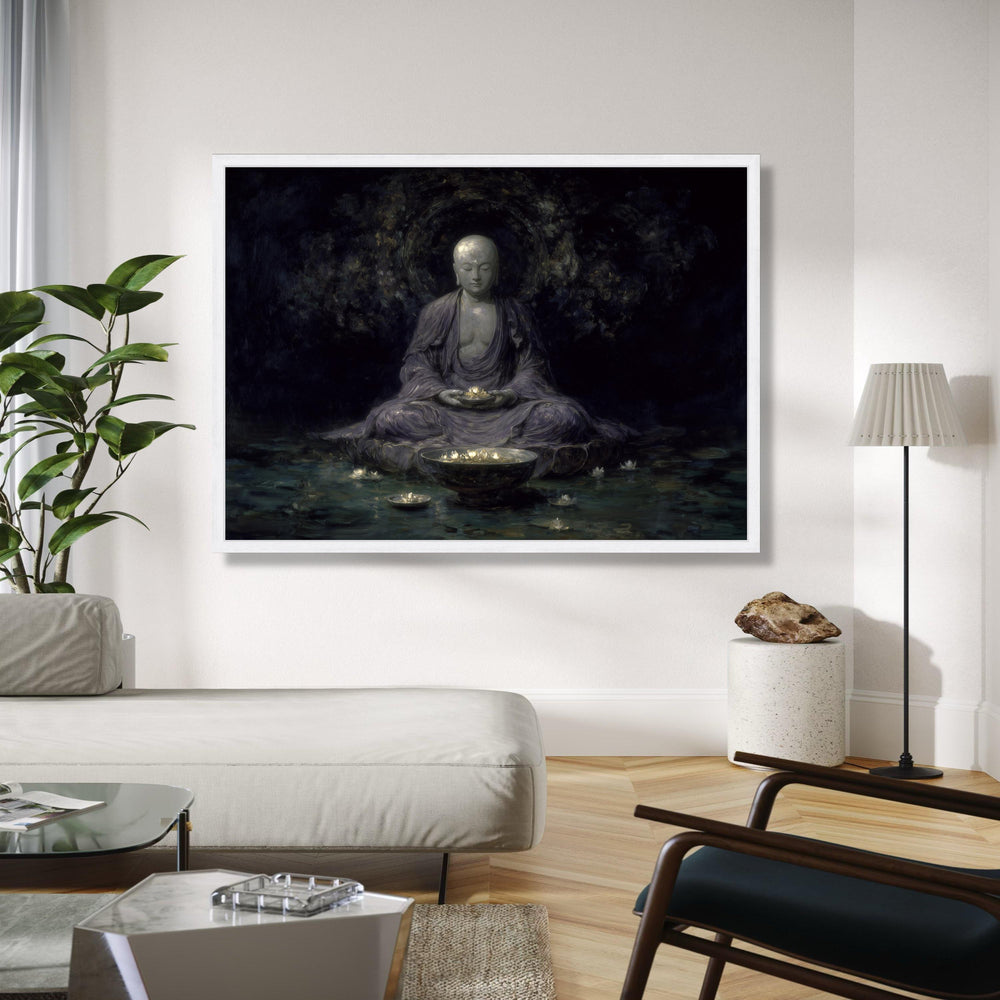 Meditative Buddha Canvas Wall Art, Spiritual Serenity Painting, Lotus Flower Glow, Zen Home Decor, Tranquil Gift Art, Home Decor, Print